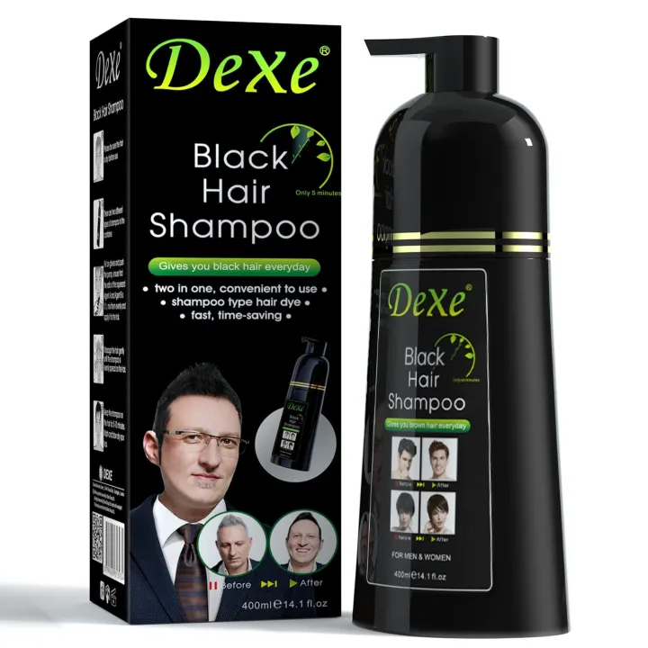 Dexe Black Hair Shampoo 2 in 1 – 400ML | Herbal Gray Coverage for Men & Women