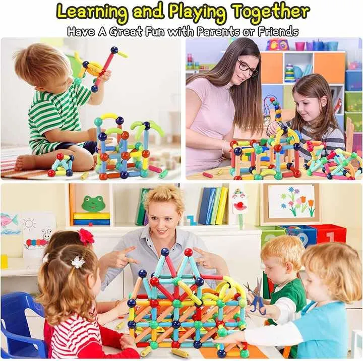 100 Pcs Magnetic Sticks Building Blocks for Kids 3+ | Educational STEM Learning Magnet Stick & Balls Construction Toy Set for Boys & Girls