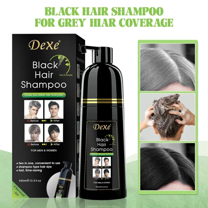 Dexe Black Hair Shampoo 2 in 1 – 400ML | Herbal Gray Coverage for Men & Women