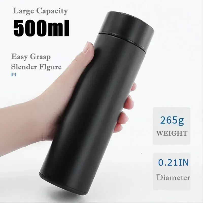 Thermos Double Stainless Steel Wall Smart Flask Vacuum Insulated Water Bottle with LED Temperature Display | Perfect for Hot and Cold Drinks | for Campaign Travelling (Black, 500 ml)